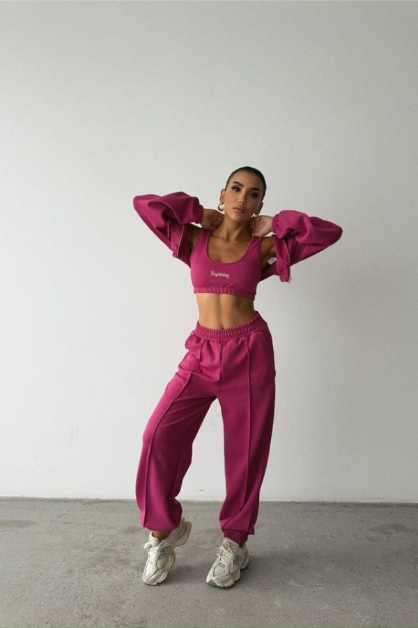 OTTOMAN CROPLU  EŞOFMAN TAKIM - Fuşya