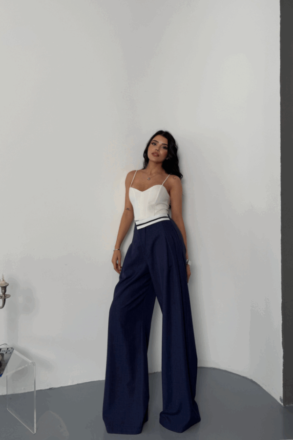 PANTOLON BEL ŞERİT DETAYLI - Lacivert