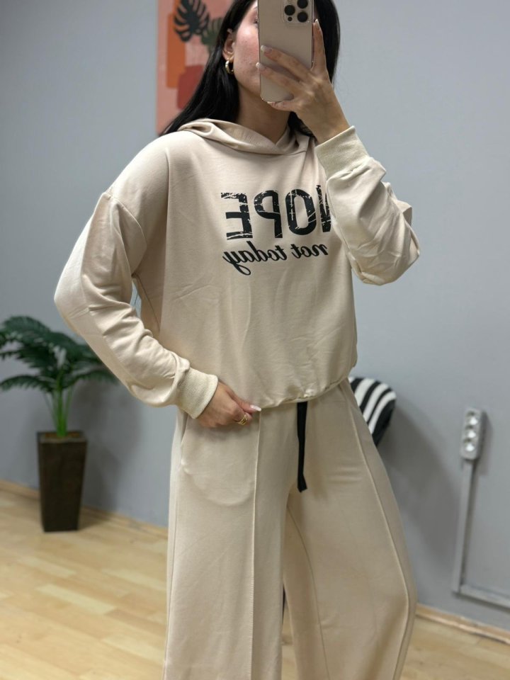 Kadın Uzun Kollu Nope Baskılı Beli Ribanalı Ikili Takım - Görsel 2