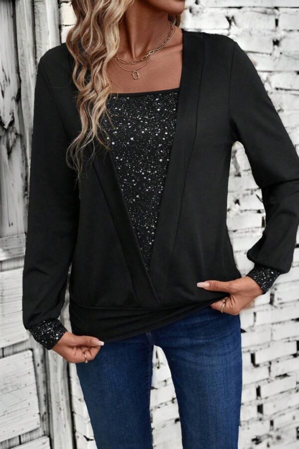 Kadın Uzun Kollu V Yakalı Içi Süprem Desenli Dışı Viskon Bluz