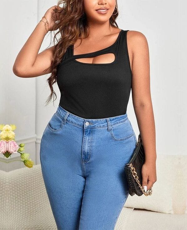 Kadın Sıfır Kol Geometrik Yaka Kaşkorse Bluz