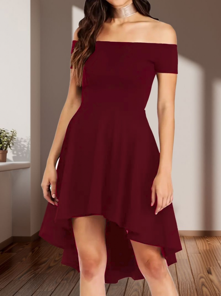 Kadın Kısa Kollu Madonna Yaka önü Kısa Arkası Uzun Ithal Krep Elbise - Görsel 2