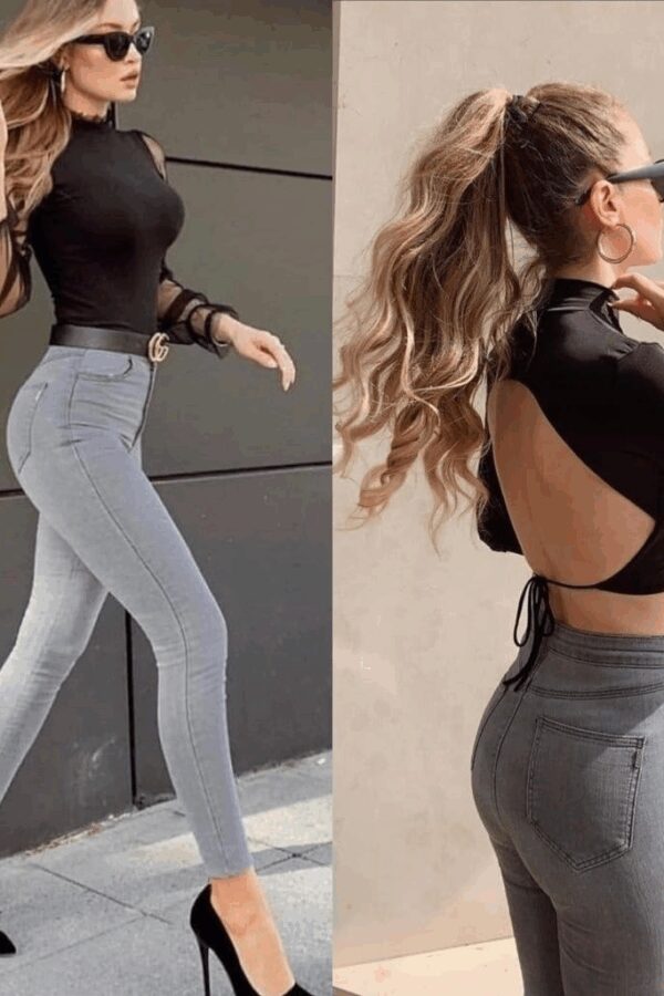 Likralı Yüksek Bel Jean Pantolon