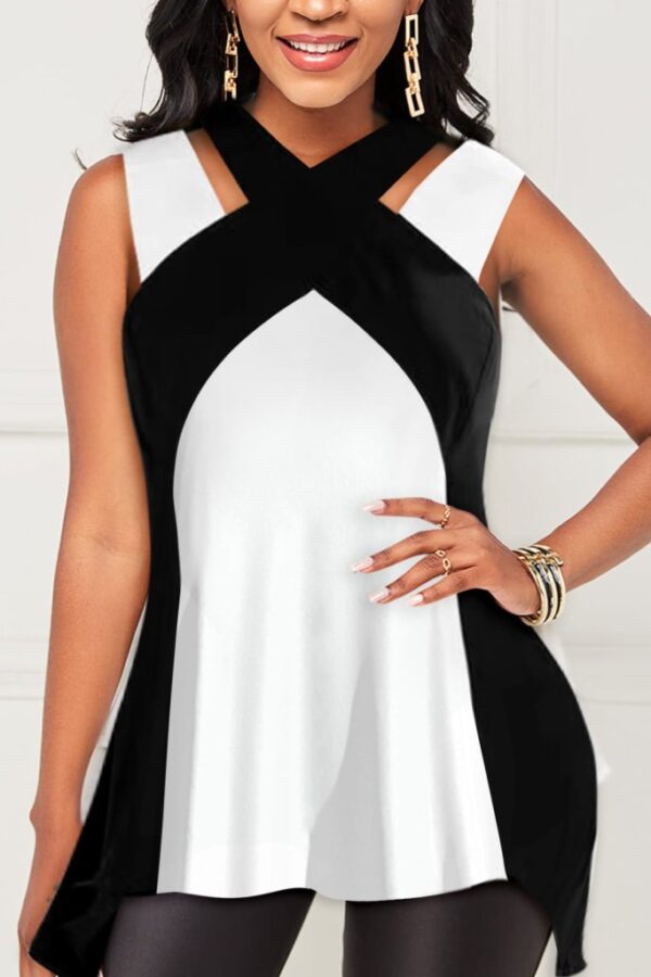 Kadın Askılı Boyundan çapraz Halter Yakalı çift Renkli Viskon Bluz