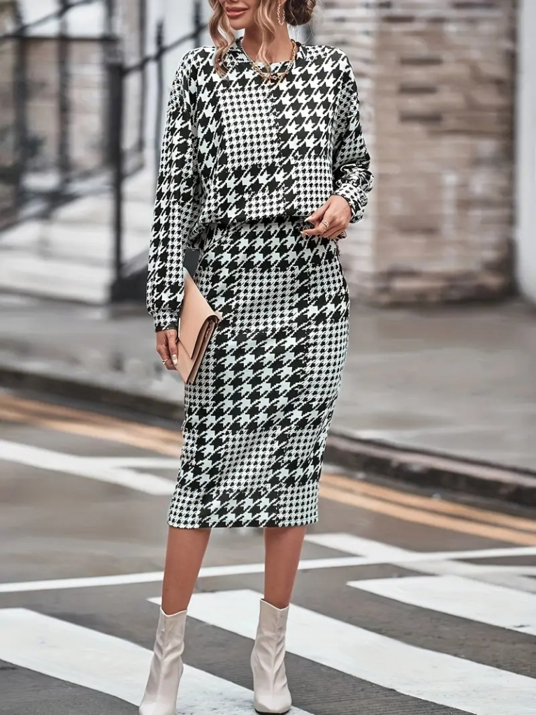 Kadın Uzun Kollu Bisiklet Yaka şardonlu Dalgıç Bluz Ve Yırtmaçlı Midi Etek Takım - Görsel 5