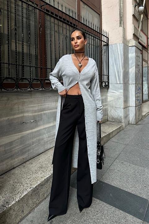 Sandy Düğmeli Uzun Hırka 5100-23