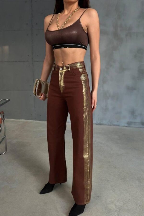 GABARDİN PALAZZO PANTOLON - Kahverengi