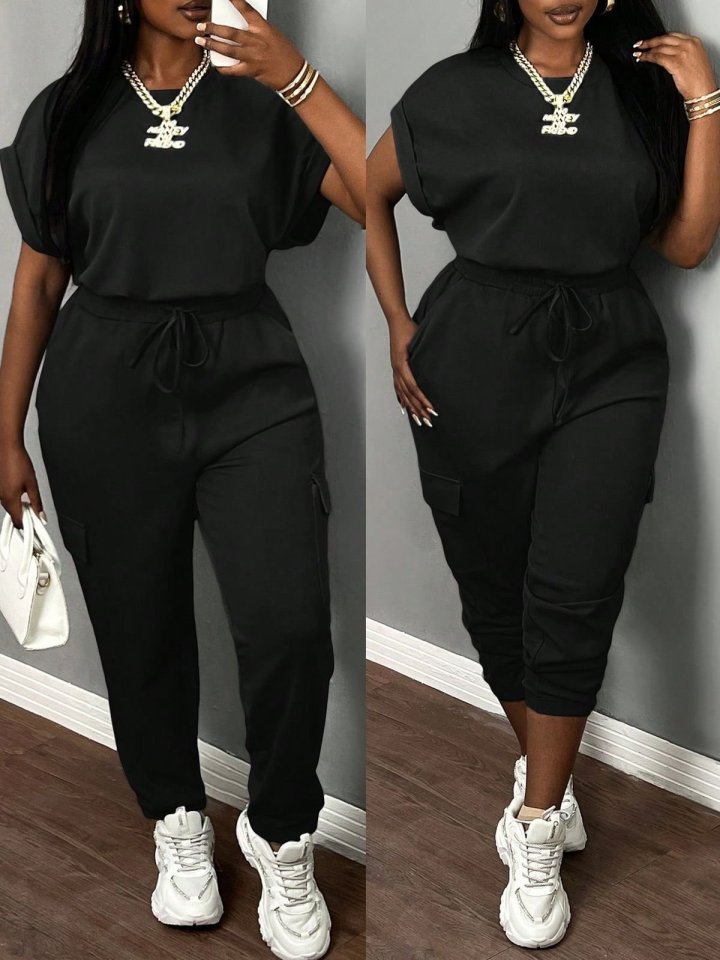 Kadın Kısa Kollu Bisiklet Yaka üst, Beli Kuşaklı Cepli Alt, Iki Iplik Takım - Görsel 2