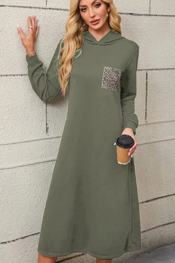 Kadın Uzun Kollu Kapşonlu Cep Detaylı Viskon Iki Iplik Maxi Elbise