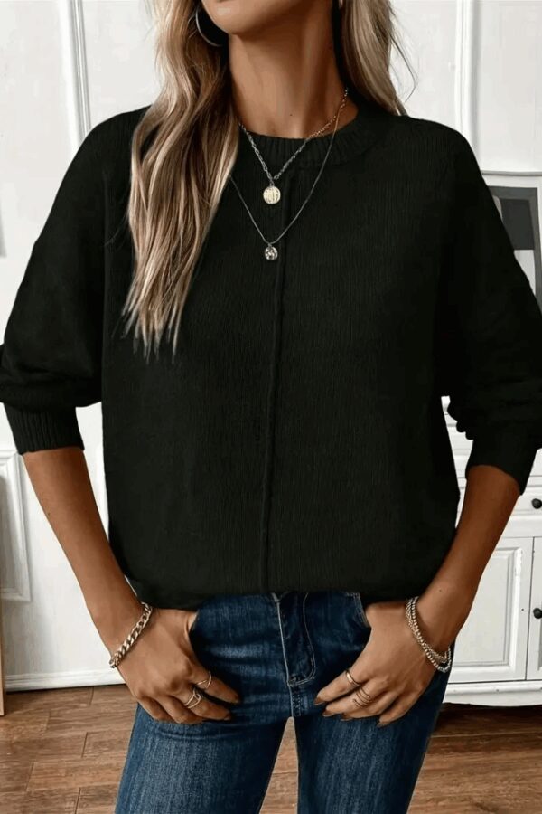 Kadın Uzun Kollu Bisiklet Yaka Düşük Omuz Detaylı Triko Bluz