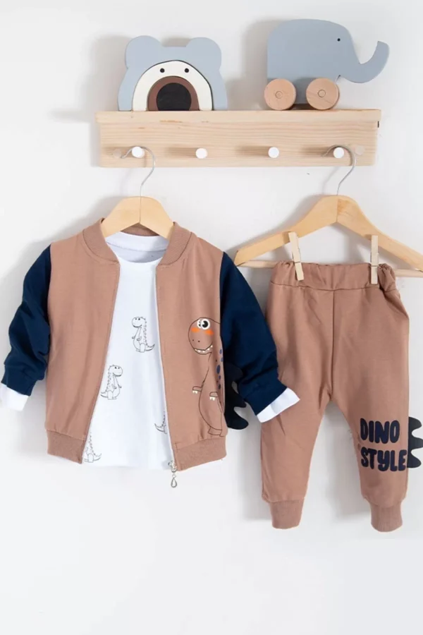 Dinazor Desenli Hırkalı 3'lü Erkek Bebek Takım