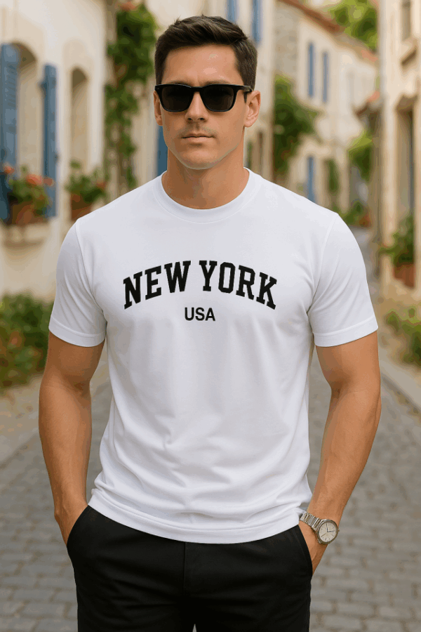 Erkek New York Baskılı Süprem T-shirt