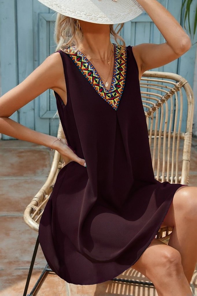 Kadın Sıfır Kol şerit Detaylı V Yaka Viskon Elbise - Görsel 7