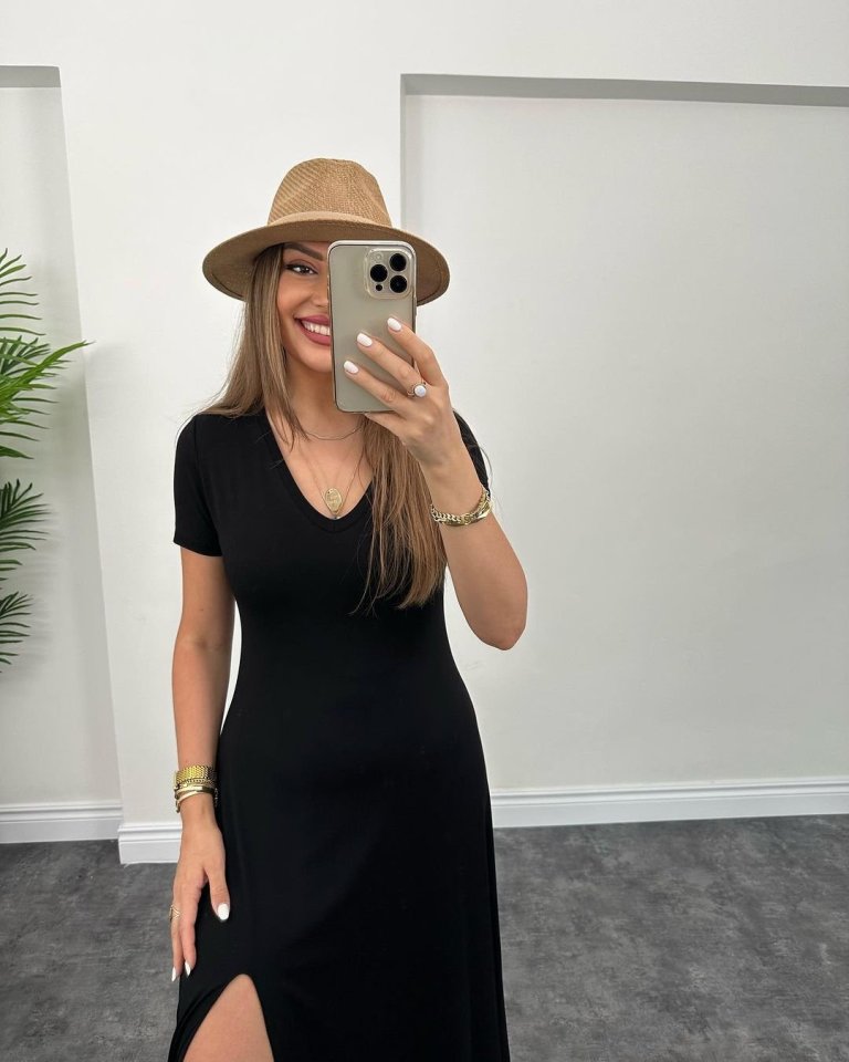 Kadın Kısa Kollu V Yaka Maxi Boy Elbise 124 Cm - Görsel 11