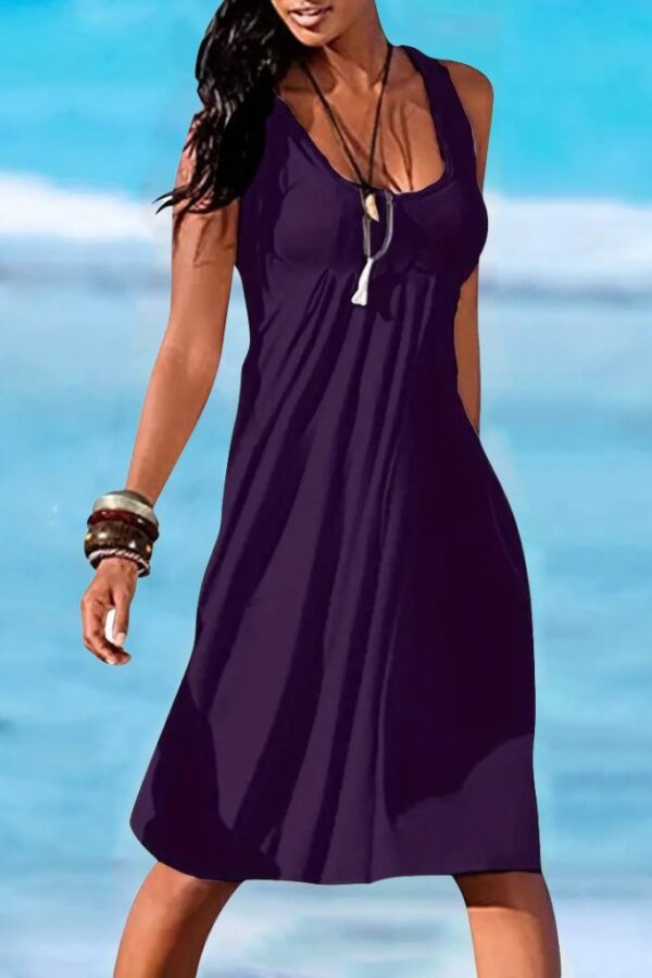 Kadın Sıfır Kol Göğüs Altı Pileli Viskon Elbise