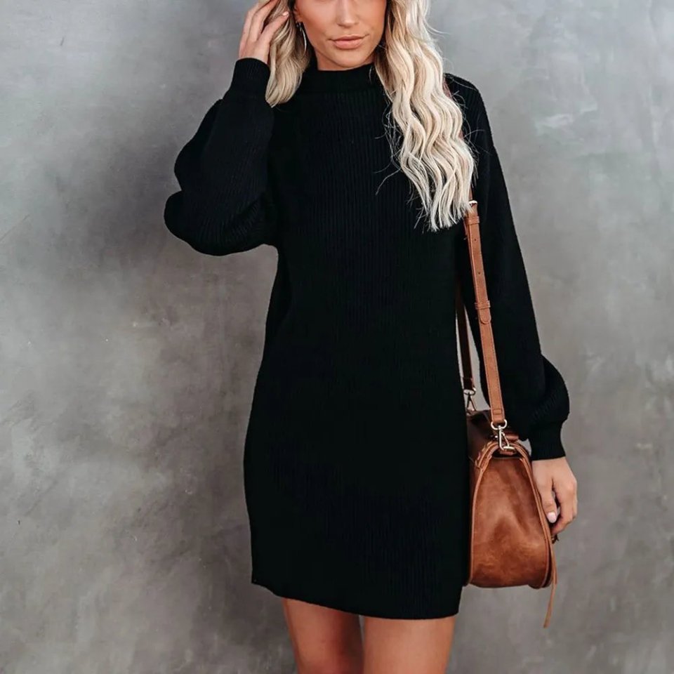 Kadın Uzun Kollu Balıkçı Yaka şardonlu Kaşkorse Elbise - Görsel 5