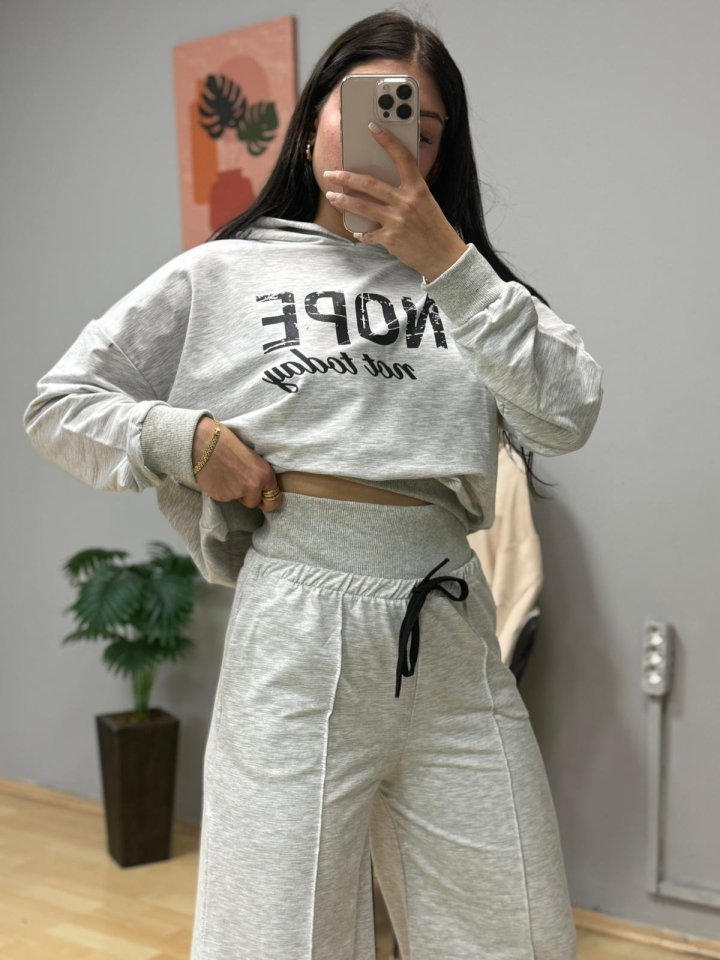 Kadın Uzun Kollu Nope Baskılı Beli Ribanalı Ikili Takım - Görsel 6