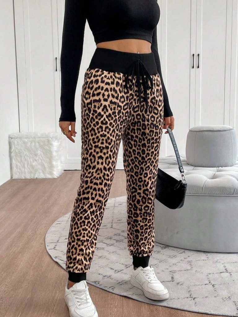 Kadın Yüksek Bel Bağcıklı Desenli Iki Iplik Pantolon - Görsel 17