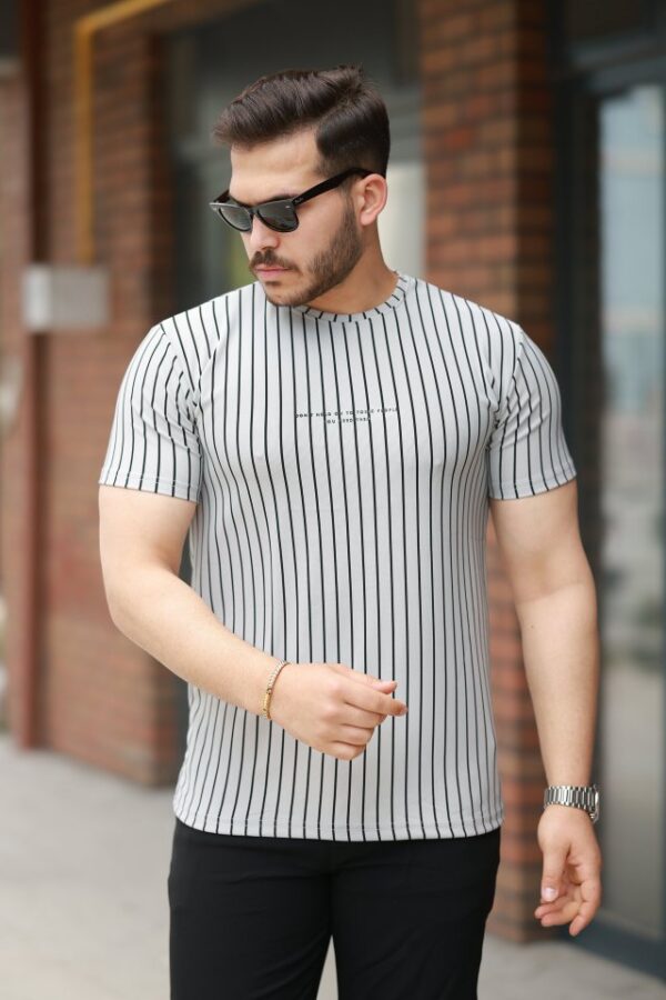 Erkek Dikey çizgili Ottoman Kumaş Kısa Kollu T-shirt
