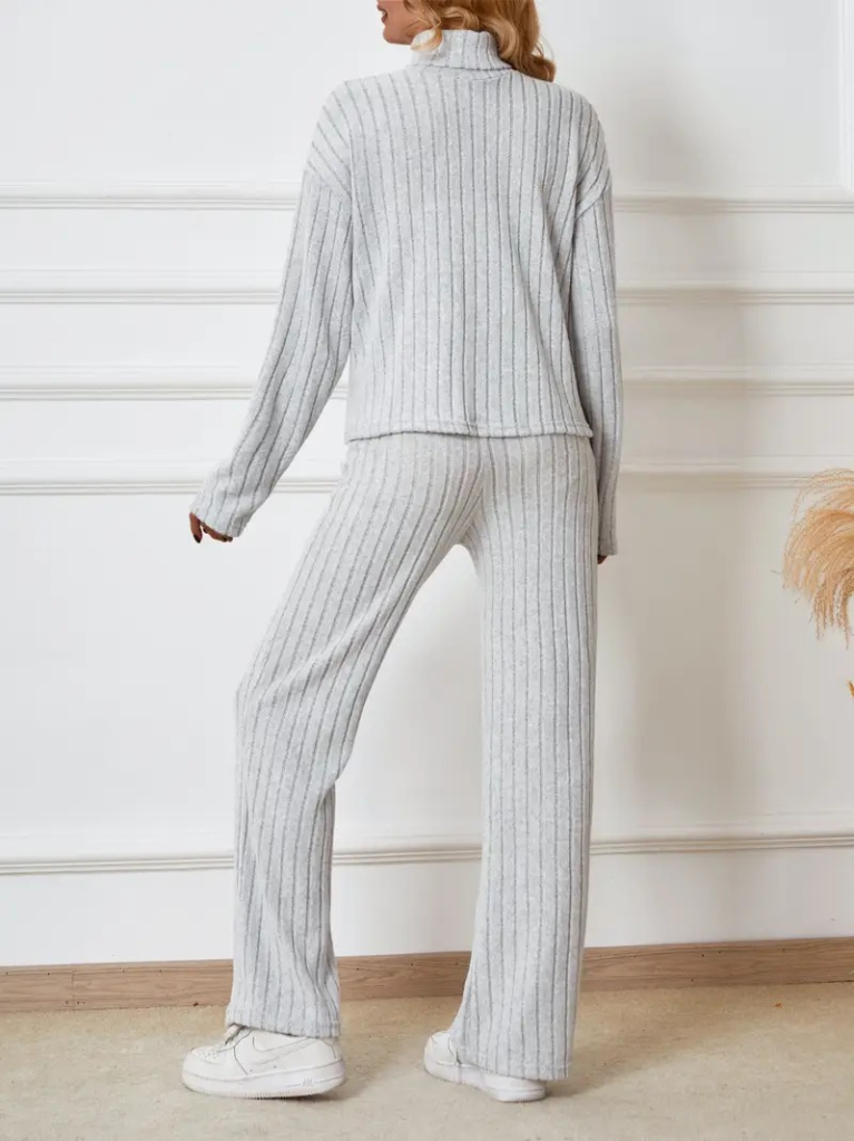 Kadın Uzun Kollu Balıkçı Yaka şardonlu Bluz Ve Pantolon Ikili Takım - Görsel 10