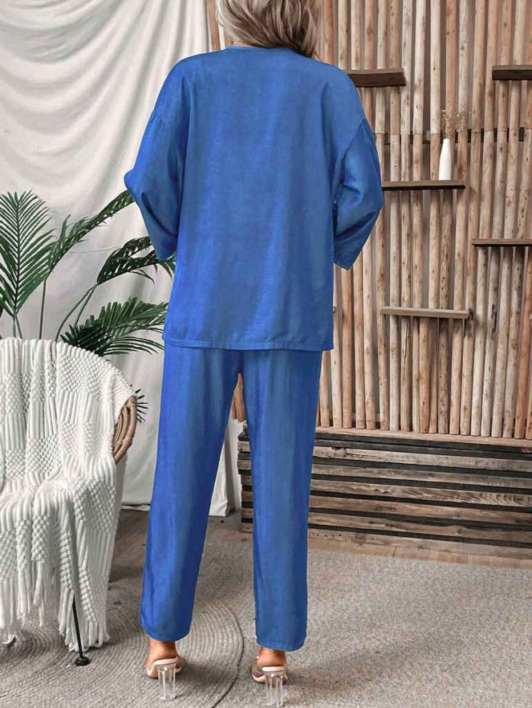 Kadın Uzun Kollu önü Açık Dokuma Ceket Ve Pantolon Ikili Takım - Görsel 2