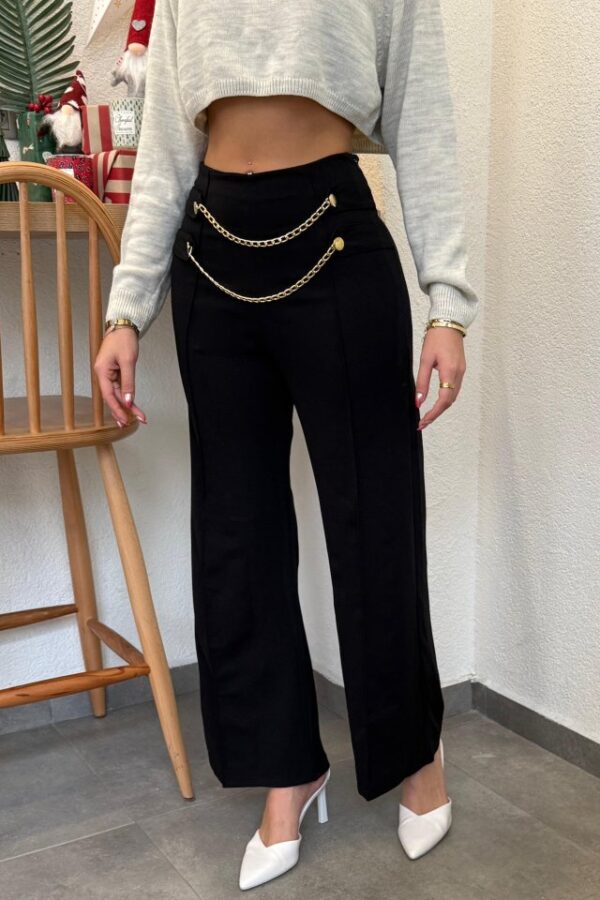 Kadın Beli Zincir Detay Ithal Krep Pantolon