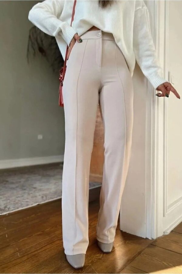 Kadın Yüksek Bel Full Likralı Krep Kumaş Pantolon