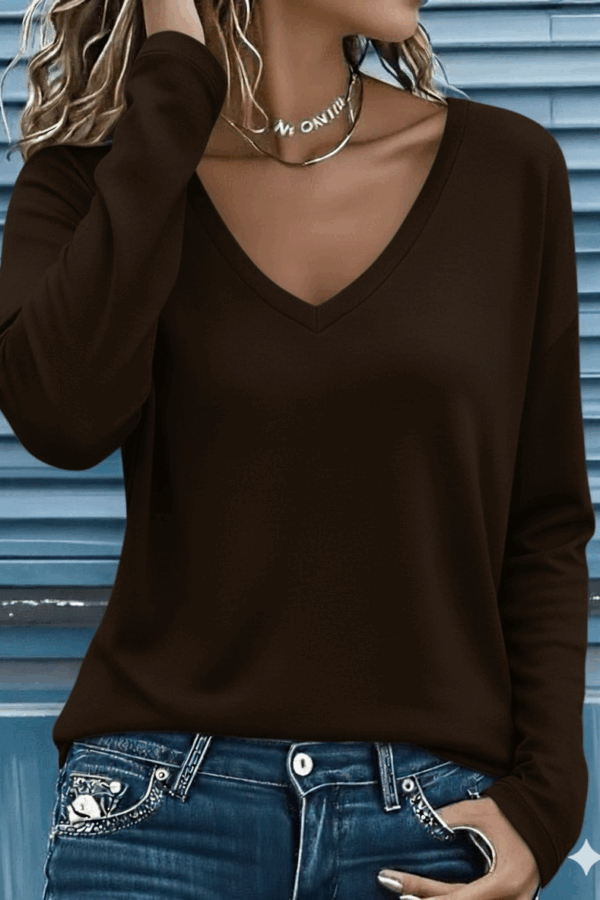 Kadın Uzun Kollu V Yakalı Viskon Iki Iplik Bluz