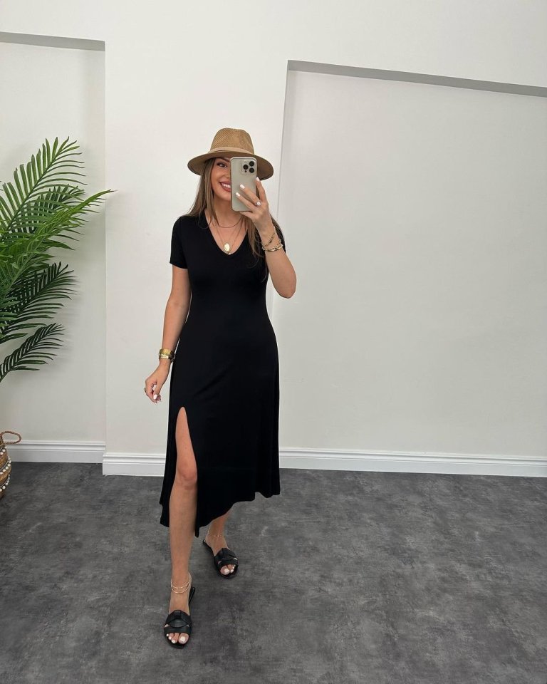 Kadın Kısa Kollu V Yaka Maxi Boy Elbise 124 Cm - Görsel 10