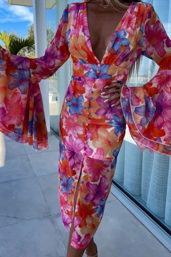 Kadın Göğüs Dekolteli Kolları Volan Detay Astarlı Tül Elbise