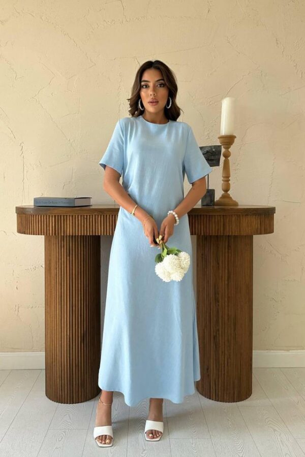 Bej Pileli Bisiklet Yaka Elbise