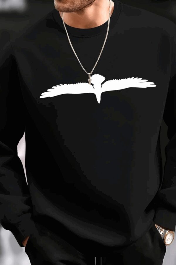 Erkek Uzun Kollu Bisiklet Yaka Kuş Desenli Iki Iplik Viskon Sweat