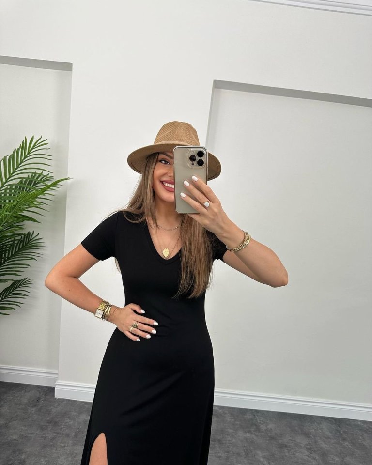 Kadın Kısa Kollu V Yaka Maxi Boy Elbise 124 Cm - Görsel 12