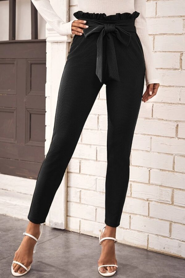 Kadın Yüksek Bel Beli Fırfırlı önden Bağlamalı Ithal Krep Pantolon