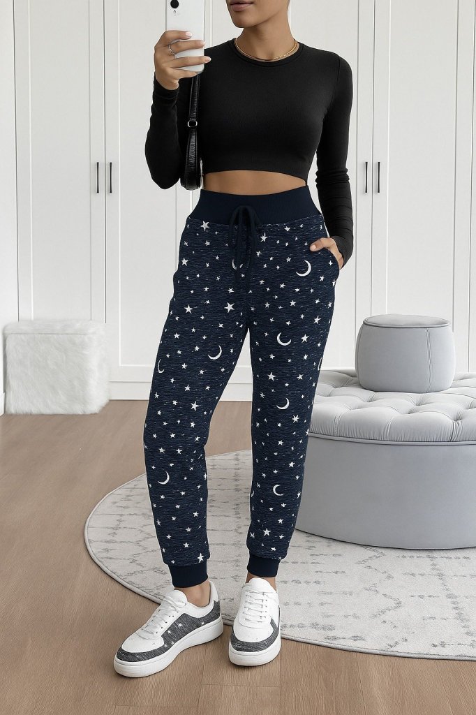 Kadın Yüksek Bel Bağcıklı Desenli Iki Iplik Pantolon - Görsel 4