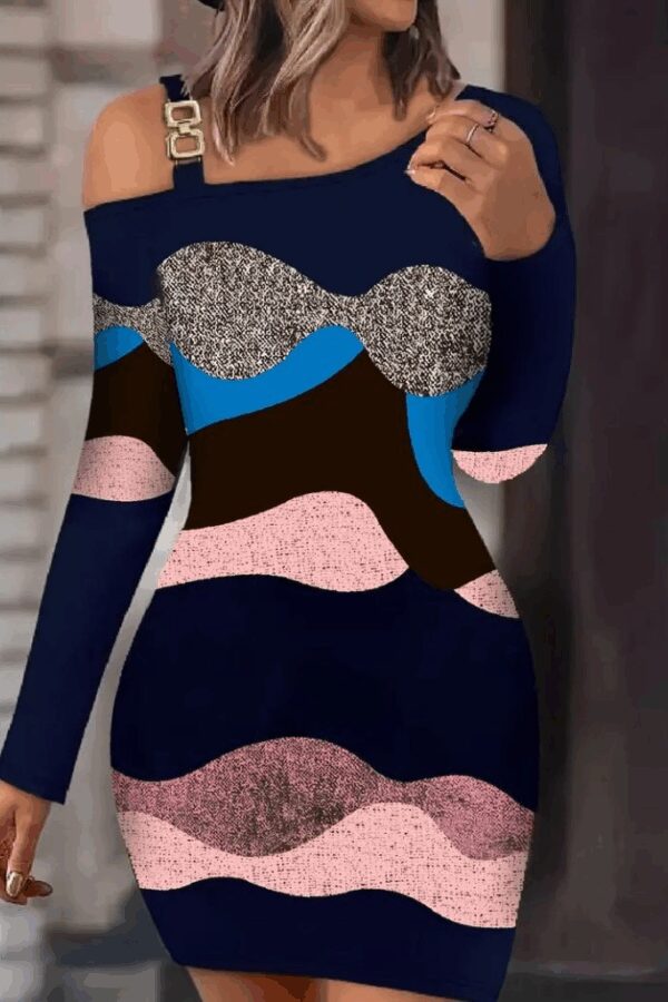 Kadın Uzun Kollu Tek Omuzu Askı Toka Detaylı Kısa Dalgıç Elbise