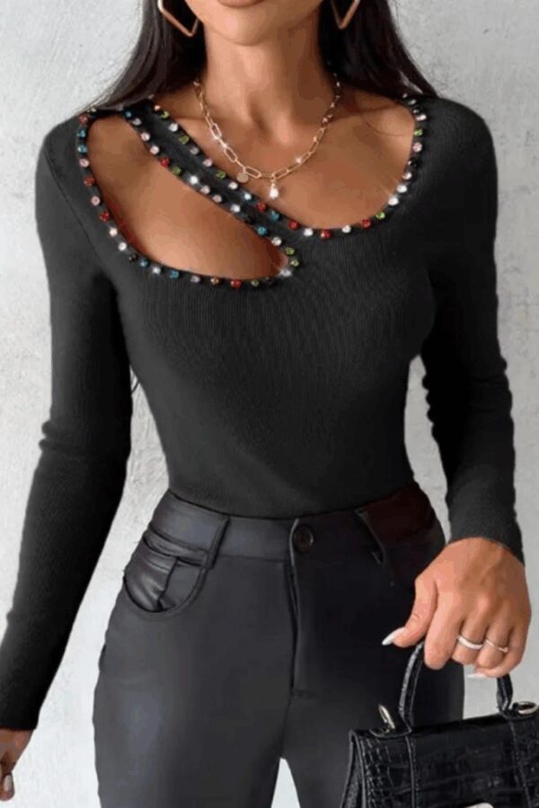 Kadın Uzun Kollu Yaka Taş Ve Dekolte Detay Kaşkorse Bluz