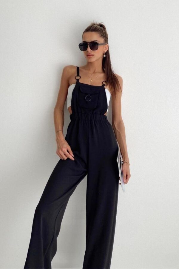 7023 Askılı Bahçıvan Tulum - Siyah