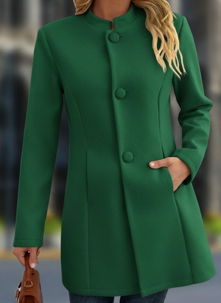 Kadın Uzun Kollu Hakim Yakalı önden Düğmeli Cep Detaylı Kısa Taba Kaşe Kaban - Görsel 7