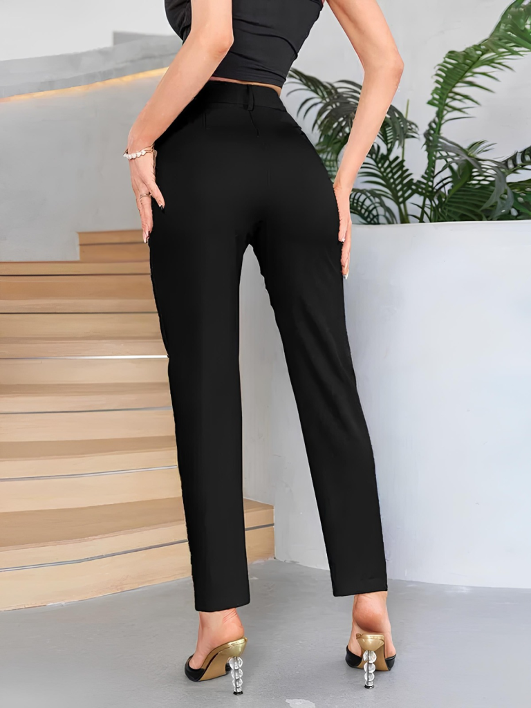 Kadın Yüksek Bel Cepli önden çimalı Dokuma çanta Pantolon - Görsel 2