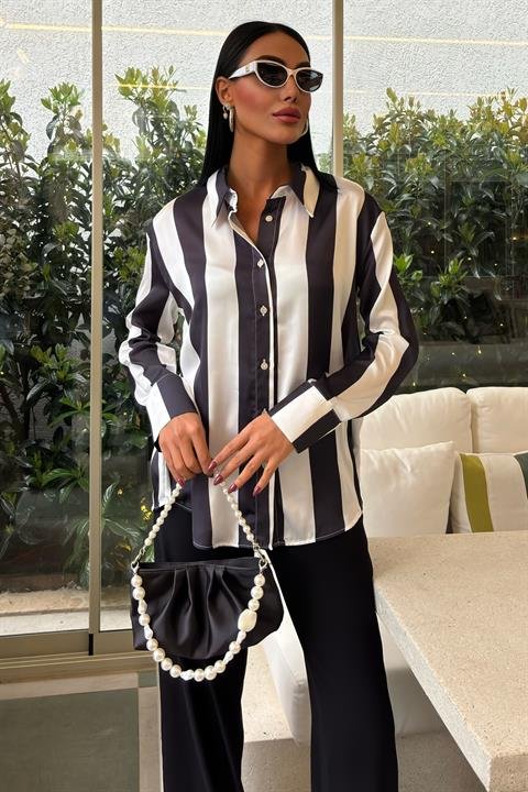 Çubuk Çizgili Şifon Saten Gömlek 3428