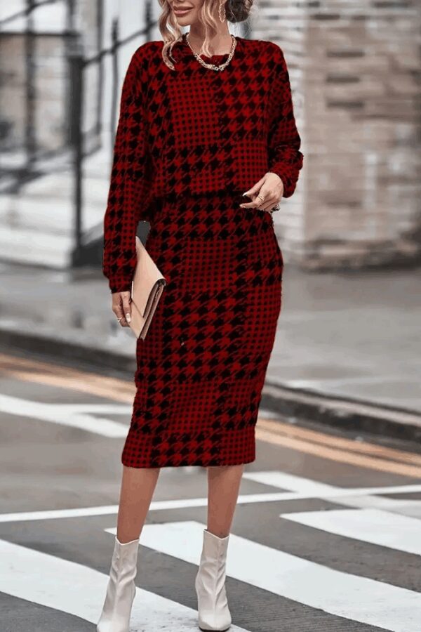 Kadın Uzun Kollu Bisiklet Yaka şardonlu Dalgıç Bluz Ve Yırtmaçlı Midi Etek Takım