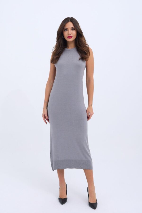 4207 TRİKO KOLSUZ ELBİSE-SİYAH