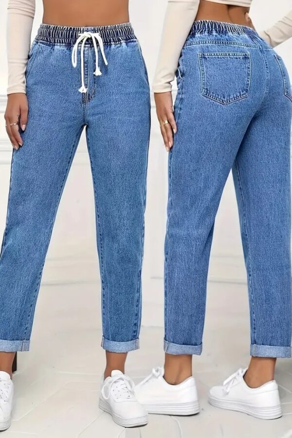 Kadın Yüksek Bel Bağcıklı Kot Pantolon