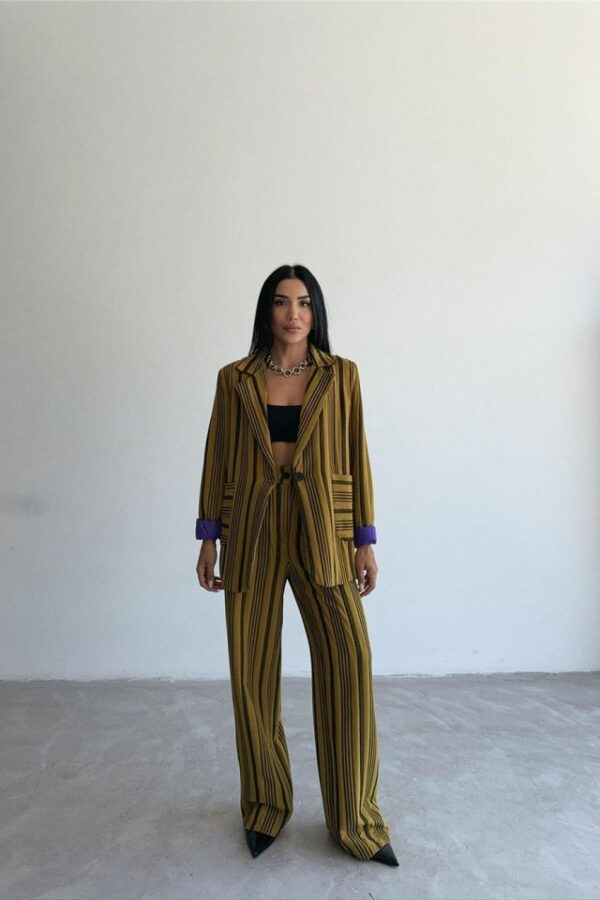 OTTOMAN ÇİZGİLİ CEKET-PANTOLON TK - Bej