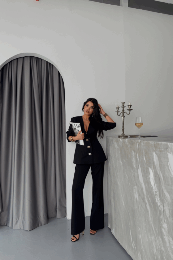 TASARIM CEKET-PANTOLON TAKIM METAL DÜĞME DETAYLI - Siyah