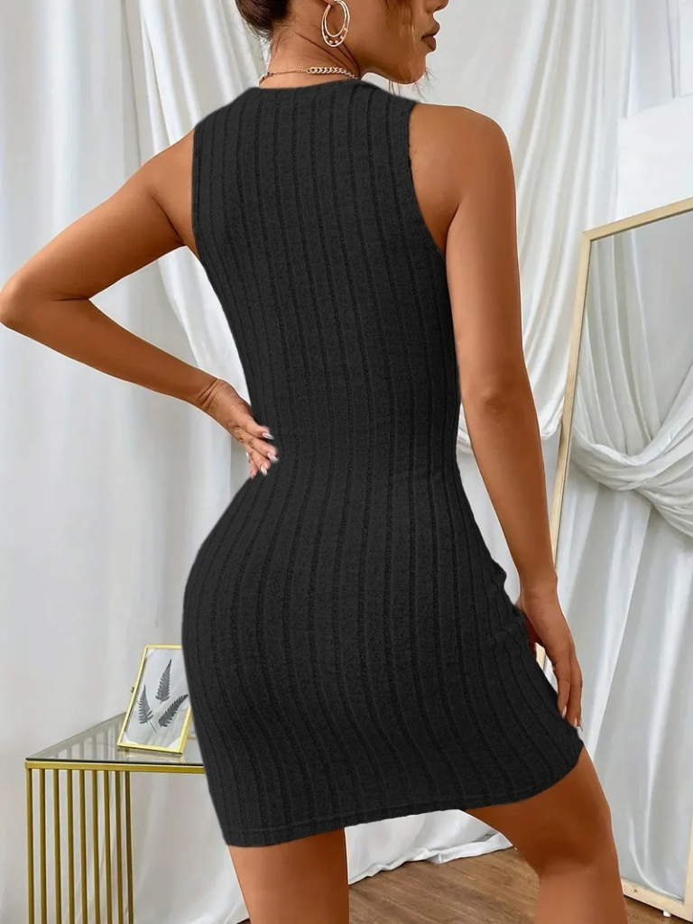 Kadın Askılı Bisiklet Yaka Kalın Fitilli Kaşkorse Mini Elbise - Görsel 9