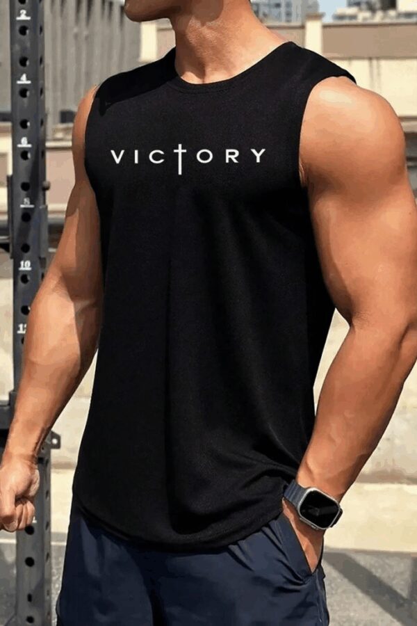 Erkek Sıfır Kol Victory Baskılı Süprem Tişört