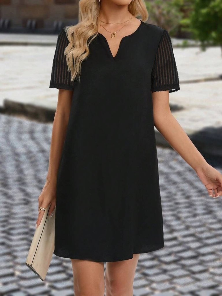 Kadın Kısa Kollu V Yakalı Kısa Janjan Krep Elbise - Görsel 3