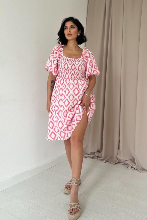 Yeşil Kare Desenli Yazlık Elbise